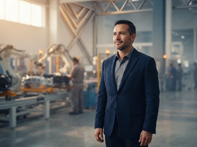 Profesional supervisando continuidad operativa en planta manufacturera